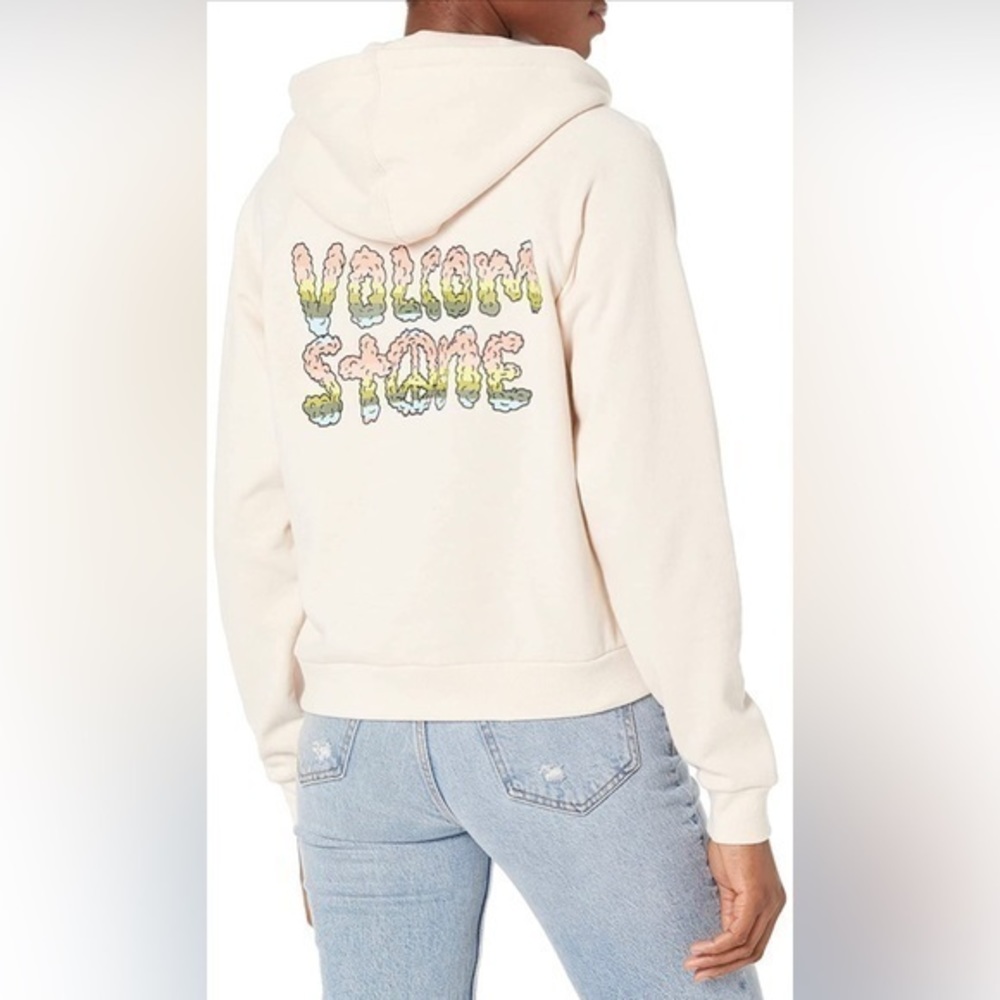 Volcome Blush Beige Rainbow Logo Crop Hoodie XS